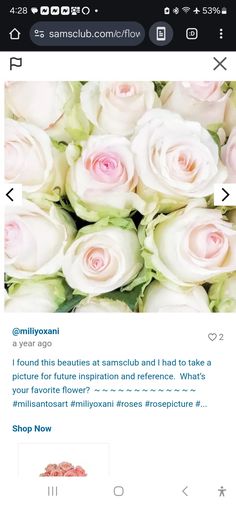 a bunch of white and pink roses are on the twitter account for my beauty company