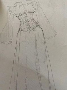 a drawing of a woman's dress with long sleeves and a corset