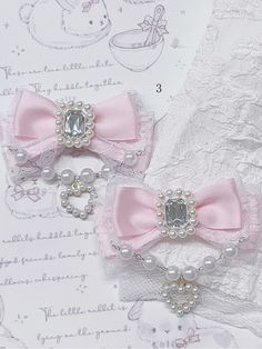 Add a touch of elegance to your hairstyle with our bow-shaped hair clips. These charming accessories are beautifully adorned with delicate lace or other decorative elements, making them the perfect addition to any outfit. Whether you're aiming for a cute and playful look or a more sophisticated style, these hair clips are versatile enough to complement any ensemble. Each purchase includes one pair of hair clips, ensuring you have a matching set to complete your look. Elevate your accessory game Cute Hair Pieces, Coquette Hair Clips, Cute Core Accessories, Shoujo Accessories, Cutecore Hair Clips, Hair Bows Aesthetic, Cutecore Accessories, Cute Pink Accessories, Angelic Accessories