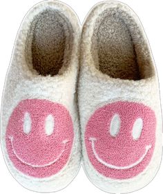 White with Pink Smiley Slippers Pink Smiley Face Slippers, Smiley Slippers, Smiley Face Slippers, Thank You Order, Pink Smiley Face, Pink Smiley, Comfy Cozy, Smiley Face, Smiley