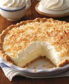 a close up of a pie on a table