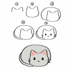 step by step instructions for how to draw a cat with four different shapes and sizes