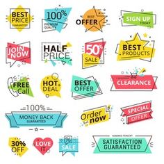 colorful sale stickers with different styles and colors