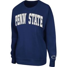 When your lucky game day tee just isn't enough on a cool day, snag this Penn State Nittany Lions Campanile pullover sweatshirt from Colosseum! This trendy extra layer will easily upgrade your passionate look, as it shows off bold lettering on the chest to ensure your Penn State Nittany Lions fandom is undeniable. Whenever the weather calls for some extra coverage, this should be the first thing you grab.When your lucky game day tee just isn't enough on a cool day, snag this Penn State Nittany Li Game Day Fan Apparel Top With Ribbed Cuffs, Collegiate Navy Top For Game Day, Navy Tops For Game Day During Sports Season, Blue Varsity Tops For Game Day, Team Spirit Winter Tops For College, Navy Varsity Top For College, Collegiate Style Blue Tops For Fall, Winter College Tops With Team Logo, Winter College Top With Team Logo