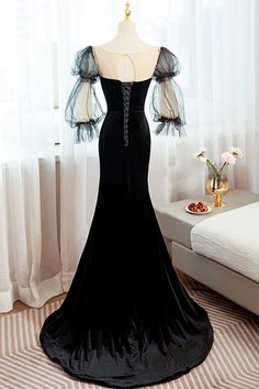 10% off now! Shop formal long black evening dress with bow knots online. Sheprom offers formal, party, casual & more style dresses to fit your special occasions. Black Gown For Prom Party Season, Black Prom Gown For Party Season, Black Gown For Prom And Party Season, Black Dress With Sweep Train For Party Season, Black Holiday Gown Floor-length, Black Floor-length Gown For Holidays, Black Floor-length Holiday Gown, Holiday Black Floor-length Gown, Black Evening Dress With Fitted Bodice For Party Season