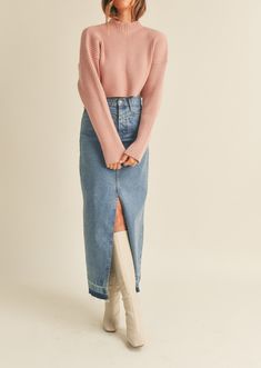 Enhance your wardrobe with this Basic Ribbed Crop Sweater. It features a mock neck, cropped long sleeve design and is made from soft, cozy fabric. Perfect for pairing with jeans, skirts or layering beneath a jacket for extra warmth.- 50% VISCOSE, 29% NYLON, 21% POLYESTER Dusty Rose Outfit, Autumn Mute, Springtime Outfits, February Colors, Wardrobe Building, Uk Shopping, Fashion Makeover, Western Casual, Aesthetic 2024