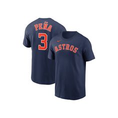 Before the Houston Astros step on the field for the next game, gear up in this Jeremy Pea Player Name & Number T-Shirt from Nike. Its lightweight cotton fabric is breathable and comfortable, perfect for the midsummer heat of baseball season. The back features printed graphics that highlight your admiration for one of the team's biggest and brightest stars.Before the Houston Astros step on the field for the next game, gear up in this Jeremy Pea Player Name & Number T-Shirt from Nike. Its lightwei Nike Sports T-shirt With Team Logo, Sports T-shirt With Team Logo For Baseball Season, Team Logo T-shirt For Baseball Season Sports Events, Nike Fan Apparel Tops For Football Season, Team Logo Baseball T-shirt, Collegiate Tops For Baseball Team Events, Nike T-shirt With Letter Print For Baseball Season, Navy T-shirt For Game Day And Sports Season, Nike T-shirt For Football Season Sports Events