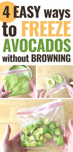 4 different ways to freeze avocados including storing avocado halves, diced avocados, mashed avocados, and guacamole in the freezer How To Store Avocado, Avocado Recipes Healthy, Kitchen Hacks Food, How To Cut Avocado, Freezable Meals, Fruit And Vegetable Storage