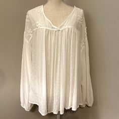 Sheer Off White Top Size Large Brand Is Ces Femme From A Local Boutique New With Tags Comes From A Smoke/Pet Free Off White V-neck Blouse For Day Out, Off White V-neck Top For Daywear, Off White V-neck Top With Lace Trim, Chic White Peasant Top With Lace Trim, White V-neck Blouse With Lace Top, White Feminine Peasant Top For Brunch, White V-neck Peasant Top For Day Out, Feminine Off-white V-neck Top, Feminine Off White V-neck Top