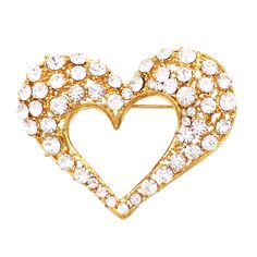 Statement accessory with classic pave crystal details on an open heart. The glittering crystals catch the light beautifully, adding major sparkle, making this pin spectacular!  Brooch size 1.75 inches long by 2.25 inches wide. Locking bar pin with safety latch clasp.  Brilliant glass crystals set in a heart shaped setting. Embellished with sparkly pave rhinestones creating a dazzling intricate heart design. This gold tone Pin is a great addition to your coat, scarf, hat or handbag, and can be ad Easter Jewelry, Western Necklaces, Special Occasion Jewelry, Silver Jewelry Necklace, Heart Brooch, Rhinestone Heart, Bridesmaid Flowers, Cheap Jewelry, Holiday Jewelry