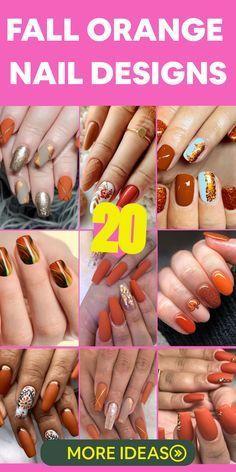 Classy Nail Art, Orange Nail Designs, Orange Nail, Fall Manicure, Fall Nail Trends, Classy Nail Designs, Pumpkin Nails, Seasonal Nails, Colorful Nail Designs