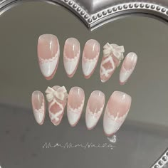 Hello, fabulous friends!  Welcome to MimMimNails! I hope you find the perfect style that speaks to you. 🍁 **Materials At MimMimNails, I use only the finest materials to craft durable and luxurious press-on nails that you can rely on. My nails will last: 1-2 days with adhesive tabs (included with your nail set) 2-3 weeks with nail glue. You can reuse the nails multiple times with proper care. Follow the instructions included in your nail set. **Each Nail Set Includes 10 custom-sized nails 24 adh Nails Design Pastel Colors, Cute Gel Nails Winter, Coquette Nails With Charms, Square Coquette Nails, Bo Peep Nails, Cat Nail Designs Cute, Cute Coquette Nails, Birthday Inspired Nails, Nutcracker Ballet Nails