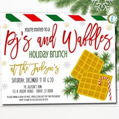 a holiday brunch party with waffles, candy canes and snowflakes