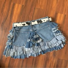 Ruffle Blue Denim Skirt This Item Is In Excellent Condition Never Worn ( Even As Pants. They Were Donated New , With Tags ) Took Me 40 Hours Of Cutting And Sewing But I Love The End Result. 12.8 Inches In Length In The Front And Back. Waist 36”- 38 “ Price Negotiate But Please Try Not To Lowball I Know My Worth Ruffle Denim Skirt, Modified Clothing, Know My Worth, My Worth, Pleated Denim Skirt, I Know My Worth, Unique Jeans, Skirt With Ruffles, Barbie Wardrobe