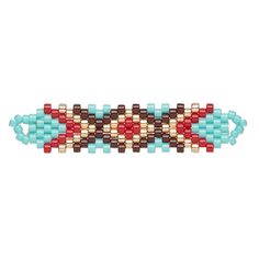 a beaded bracelet with red, blue and brown beads on it's side