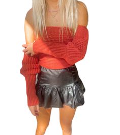 Black leather ruffle skirt – Preppy Palette Boutique Leather Ruffle Skirt, Preppy Summer Dress, Preppy Skirt, Preppy Shorts, Sweater Wrap, Orange Sweater, Ruffle Mini Skirt, Orange Sweaters, Gameday Outfit