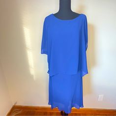 Ralph Lauren Women's Chiffon Cape Overlay Jersey Dress - Size 16- Blue A9 Elegant Blue Dress With Overlay, Blue Spring Dress With Overlay, Spring Blue Dress With Overlay, Blue Short Sleeve Casual Chiffon Dress, Blue Casual Short Sleeve Chiffon Dress, Casual Blue Chiffon Short Sleeve Dress, Blue Short Sleeve Chiffon Dress, Blue Chiffon Short Sleeve Dress, Blue Chiffon Dress With Short Sleeves