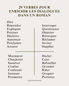 29 verbes pour enrichir les dialogues dans un roman Roman Aesthetic, Writing Oc, Write A Story, Writing Stories, Prompts Ideas, Writing Dialogue