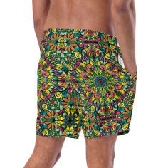 Fantastical Jungle Mandala Swim Trunks: A Vibrant and Symmetrical Pattern Design featuring Whimsical and Colorful Imaginary Plants and Creatures.Transform your wardrobe with this stunning pattern design, perfect for all-over print on Swim Trunks! The "Fantastical Jungle Mandala Swim Trunks" feature an intricate mandala that showcases the radial symmetry of whimsical and colorful imaginary plants and creatures, creating a mesmerizing and eye-catching effect.The mandala at the center of the design Multicolor Swimwear With Built-in Shorts For Vacation, Green Swim Trunks With Built-in Shorts For Summer, Tropical Multicolor Shorts For Pool, Multicolor Short Swimwear For Festival, Tropical Multicolor Swim Trunks With Built-in Shorts, Multicolor Printed Pool Shorts, Summer Festival Swimwear, Green Swim Trunks For Vacation Pool Time, Green Swim Trunks For Poolside Vacation