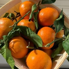 a basket filled with lots of oranges on top of a table