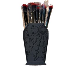 Gothic Coffin Shaped Makeup Brush Holder With Black And Red Unicorn Makeup Brush Set Nwot Gothic Makeup Brushes, Red Unicorn, Unicorn Makeup Brushes Set, Unicorn Makeup Brushes, Gothic Coffin, Unicorn Makeup, Brushes Makeup, Makeup Brush Holder, Gothic Makeup