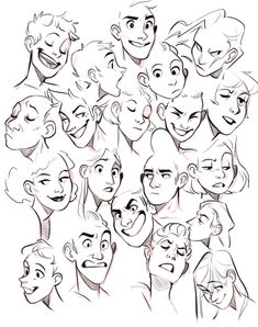 a bunch of cartoon faces with different expressions and haircuts on each one face