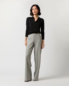 The Maura is the newest addition to the pull-on trouser family (think of it as a new, cold-weather take on the Fallon.) The fit is full-length, with a clean finish at the waistband. Pair with a turtleneck sweater or with the Sarah Jacket (or both!) for an incredibly easy, luxe suit situation. Ann Mashburn, Clothing Catalog, Buckle Shoes, Trouser Pants Women, Sweater Gift, Engineered Garments, Sweater Pants, Pull On Pants, Striped Knit