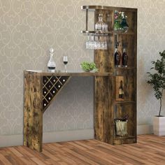 Wooden Bar Unit With Open Compartments and Diagonal Wine Section Brown - 182127 CCA-182127 Bar In Casa, Bar Unit, Rustic Bar, Creative Storage, Coaster Furniture, Wood Bar, Wooden Bar, Bar Cabinet, Wine Storage