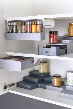 an organized pantry with spices and condiments