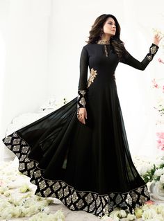 Jennifer Winget Black Georgette Floor Length Anarkali Suit 96956 Welcome Party, Gown Style, Salwar Kamiz, Red Lehenga