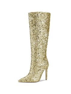 [ SIZE ] The heel height is 11.5cm/4.5"
[ MATERIAL ] Women tall knee boot features all-over sequins embellishment. Super comfortable inside jersey lining and breathable upper for all day wear.
[ DESIGN ] Long boots with sequins embellishment add a touch of glamour and sparkle to any occasion. Unlocking your true fashion sense and your unique personality when wearing sequins knee high boots.
[ OCCASION ] Sparkly knee boots suitable for everyday wear as well as for more occasions, such as on a nig Glamorous Fitted Knee-high Winter Boots, Glamorous Fitted Knee-high Boots For Winter, Glamorous Knee-high Boots With Rhinestones, Rhinestone Knee-high Boots For Party, Elegant Gold Knee-high Boots For Party, Glamorous Thigh-high Party Boots, High Heel Knee-high Boots With Rhinestones For Party, Gold Knee-high Evening Boots, Glamorous Party Knee-high Boots With Pointed Toe