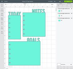 a computer screen showing the layout of a notebook with notes and goals on it, as well as text that reads today notes