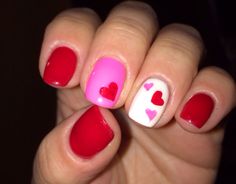 Pink Red White Nails Valentines Day, Valentine Nails Hot Pink, Pink Red White Nails, Pink Red And White Nails Valentines Day, Kids Valentine Nails, Valentines Day Nails Easy Simple, Valentine Nails Pink And Red, Red Pink White Nails, Red And Hot Pink Nails