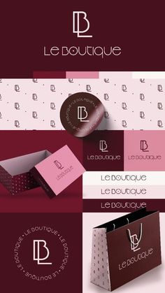 three different logos and business cards for boutiques