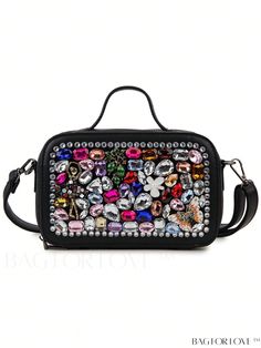 BagForLove - Sparkling Rhinestone Accent Womens Party Evening Bag - Colorful Crossbody Purse for Ladies Multicolor Crossbody Shoulder Bag For Party, Trendy Rhinestone Bags For Party, Trendy Party Bags With Rhinestones, Multicolor Rhinestone Evening Bag For Party, Party Crossbody Shoulder Bag With Rhinestones, Party Rhinestone Crossbody Shoulder Bag, Multicolor Rhinestone Shoulder Bag For Party, Trendy Party Bags With Rhinestone Rivets, Multicolor Rectangular Evening Bag With Rhinestones