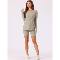 Loose and cozy loungewear, long-sleeved pullover, rib knit, solid. Bottoms: Pair with ribbed knit high-waisted biker shorts. The soft material of this pajama set is just what a woman needs. This casual garment is made from soft ribbed fabric that's lightweight, breathable, and stretchy for an ultra-comfortable fit. Highly elastic and spacious design suitable for anyone. Also great for pregnant women's postpartum belly. It's the perfect addition to casual outfits, or better yet, stepping out of t Black Women Business Attire, Matching Couple Pajamas, Fall Festival Outfit, Skirt Outfits Summer, Whimsical Dress, Postpartum Belly, Spring Outfits Dresses, Business Attire Women, Family Pajama Sets