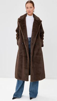 Shopbop - Designer Clothing, Shoes & Accessories Belted Jacket Outfit, Jacket Outfit, Belted Jacket, Modern Wardrobe, Faux Fur Collar, China Fashion, Winter White, Fur Collars, Button Placket