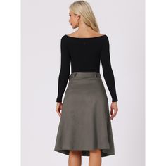 This beautifully a-line belted skirt brings a classic fall vibe to smart casual ensembles. Updating your wardrobe with this faux suede pocket skirt with an A-line silhouette for a universal body shape. Merging feminine and modern styles, this skirt is made of stretchy faux suede, which is comfortable and chic for the fall/winter season. Matching timeless knitwear, a blouse, retro leather boots, or high heels for a smart feminine impression. Fall Belted Flared Skirt, Fall Flared Skirt Bottoms With Belt, Fall Workwear Belted Skirt, Belted Skirt For Fall Workwear, Fall Office Belted Skirt, Belted Skirt For Workwear In Fall, Fall Knee-length Belted Skirt, A-line Bottoms For Workwear In Fall, A-line Skirt For Workwear In Fall