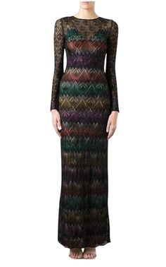 Long dress with multicolored zig zag pattern Sheer dress Long sleeve 100% viscoseLiningBrand ID: E15MD184750.Dry clean Made on Italy Uncinetto Zig Zag, Crochet Zig Zag, Long Sheer Dress, Chevron Outfit, Zig Zag Crochet, Mira Mikati, Designer Runway, Catwalk Fashion, Mary Katrantzou