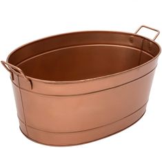 a large round metal tub with handles on the side and bottom, is shown against a white background