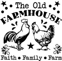 the old farmhouse logo with two roosters on it's back and stars in the background