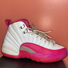 Vivid Pink Jordan 12s. Laces Are A Little Dirty But I Can Include New Laces If Requested. Size 6.5y/Gs Pink Lace-up Basketball Shoes With Contrast Sole, Pink Running Shoes With Round Toe And Contrast Sole, Pink Running Shoes With Contrast Sole, Pink Basketball Shoes With Contrast Sole, Sporty Multicolor Low-top Jordan Shoes, Pink Mid-top Jordan Shoes For Streetwear, White Mid-top Running Shoes With Contrast Sole, White Sporty Jordan Shoes With Contrast Sole, Sporty White Jordan Shoes With Contrast Sole