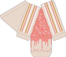 an open pink box with sprinkles and stripes on the front, inside