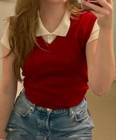 Red Vest Outfit, Casual College Outfits, School Outfit Ideas, Casual Day Outfits, Quick Outfits, Classy Casual Outfits, Causual Outfits, Vest Outfits