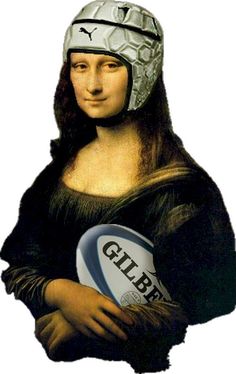 the monaine holding a rugby ball is wearing a helmet on it's head