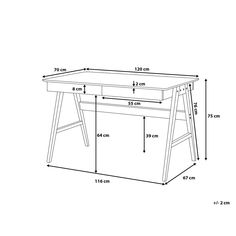 a drawing of a desk with measurements for the top and bottom section, including height