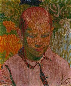 a painting of a man with his eyes closed and hands folded over his chest, in front of flowers