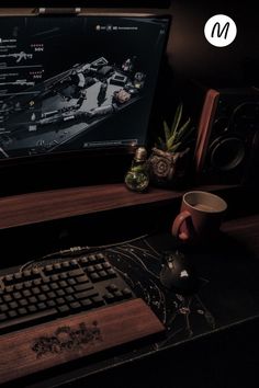 Desk setup Moody Desk Setup, Dark Academia Desk, Cozy Desk, Gamer Setup, Home Studio Setup, Pc Gaming Setup, Desktop Setup, Pc Table, Desk Inspiration