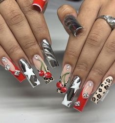 Chief Keef Nails, Short Length Acrylic Nails, New York Inspired Nails, Gangster Nails, Almond Long Nails, Trashy Nails, 2000s Nails, Nails With Rhinestones, Business Nails