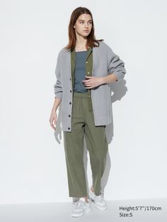 Cotton Relaxed Ankle Pants | UNIQLO US Oversized Pants For Everyday Wear, Oversized Workwear Pants With Elastic Waistband, Relaxed Pants With Elastic Cuffs For Fall, Relaxed Fall Pants With Elastic Cuffs, Relaxed Straight Pants For Fall, Fall Relaxed Straight Pants, Fall Daywear Tapered Leg Pants, Relaxed Fit Pants For Fall Daywear, Oversized Casual Pants For Workwear